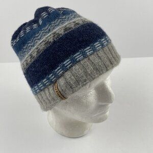 Turtle Fur Beanie Lambswool Blend Fleece Lined Knit Winter Ski Blue Striped